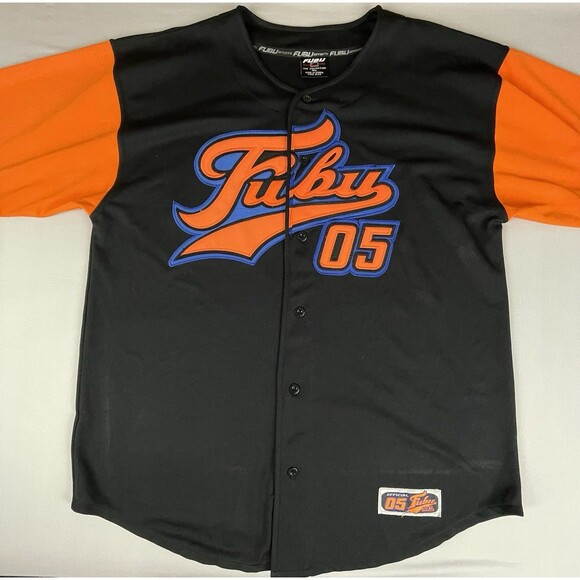Vintage FUBU Jersey Men’s XL Black Orange 05 Baseball Embroidered Y2K Baggy - Picture 1 of 13